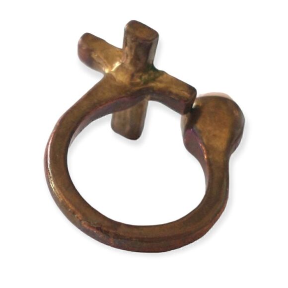 Brass Cross Open Ring Sz 5.5 or 6 Goth Handmade Rhinestone Victorian Religious - Picture 3 of 16